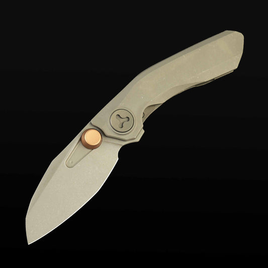 Reate VK-FROK Ti-Darkwashed front view – 3.2" darkwashed Elmax drop point folding knife
