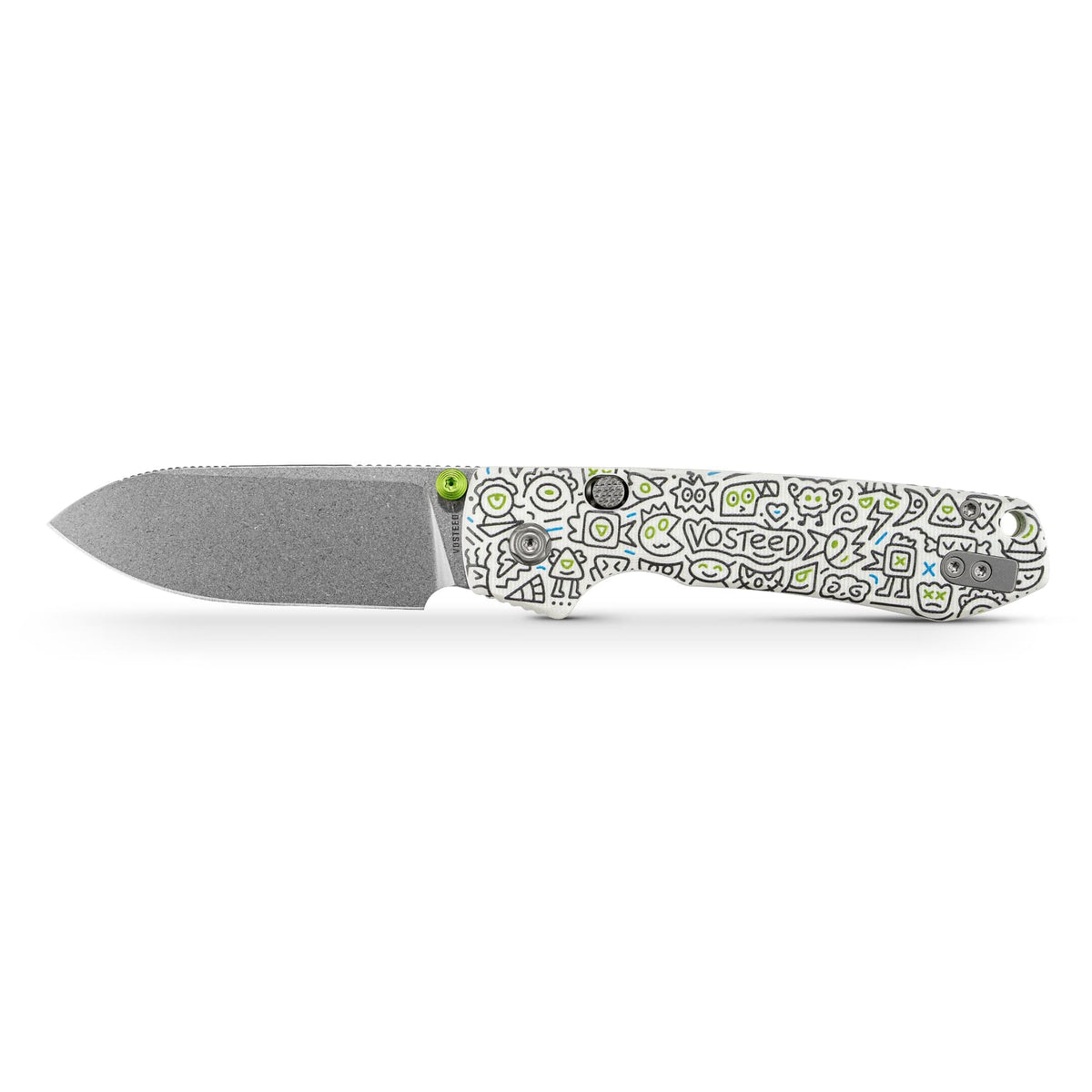 Vosteed Raccoon A2933 3.25" 14C28N Drop Point - Doodle Monster G10 Top Liner Lock