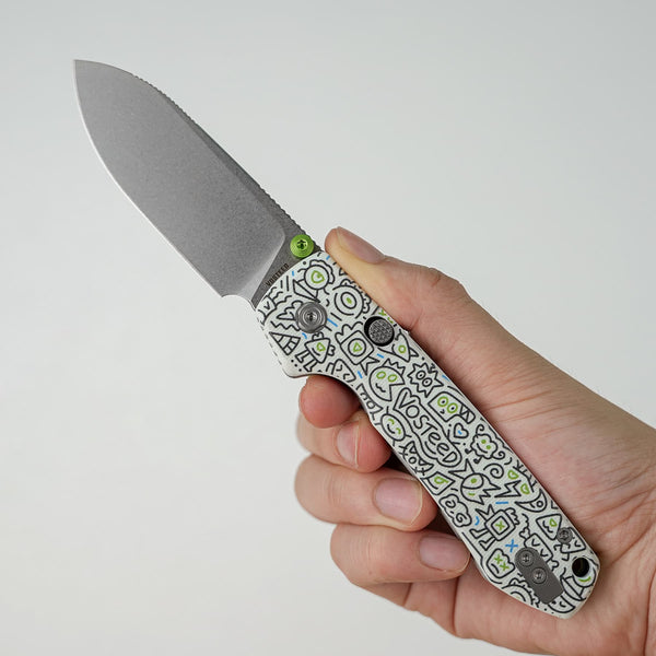 Vosteed Raccoon A2933 3.25" 14C28N Drop Point - Doodle Monster G10 Top Liner Lock