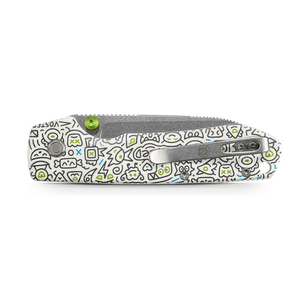 Vosteed Raccoon A2933 3.25" 14C28N Drop Point - Doodle Monster G10 Top Liner Lock