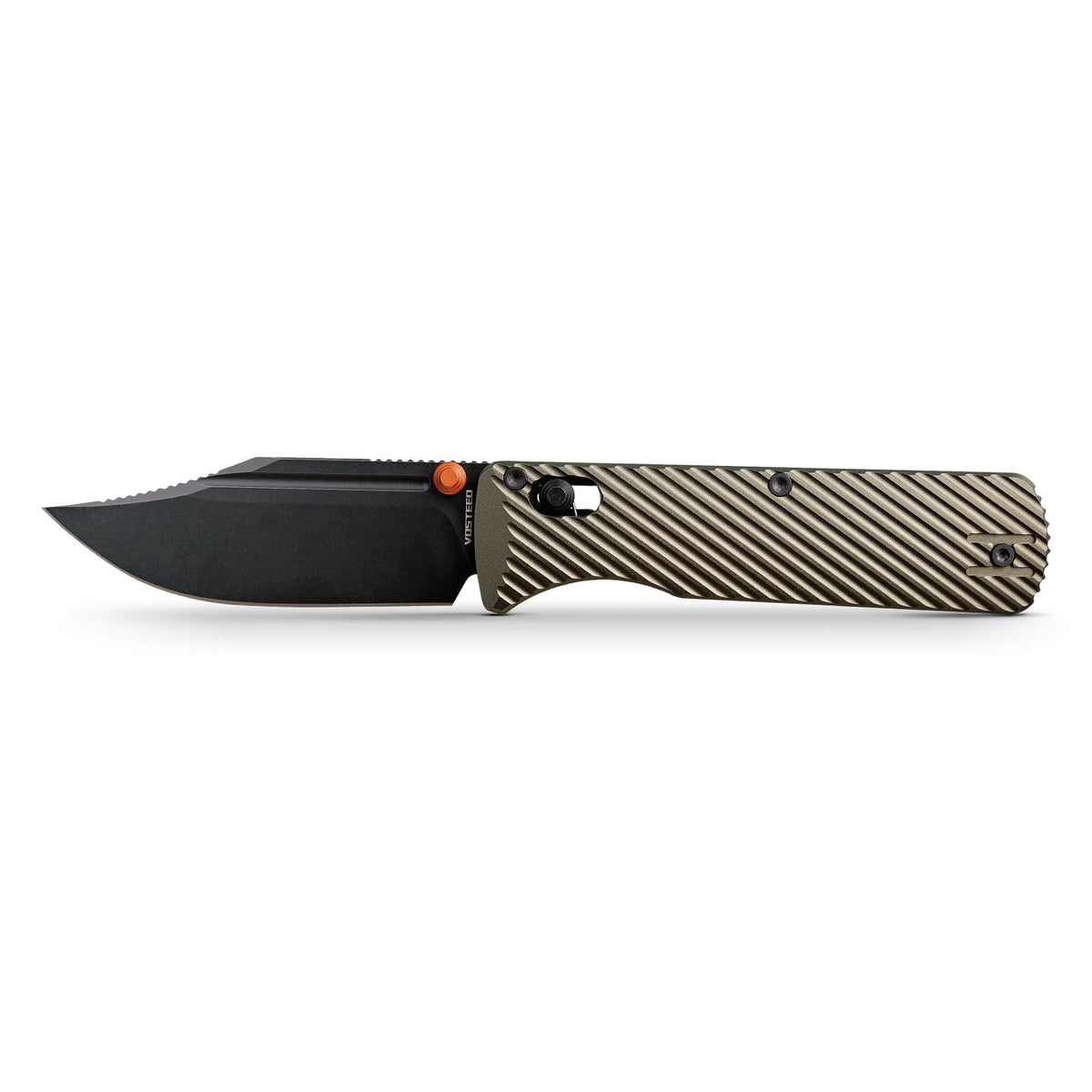 Vosteed Vombat Crossbar Lock Knife 2.92" M390 Black Stonewash Bowie Blade Olive Green Aluminum A4102