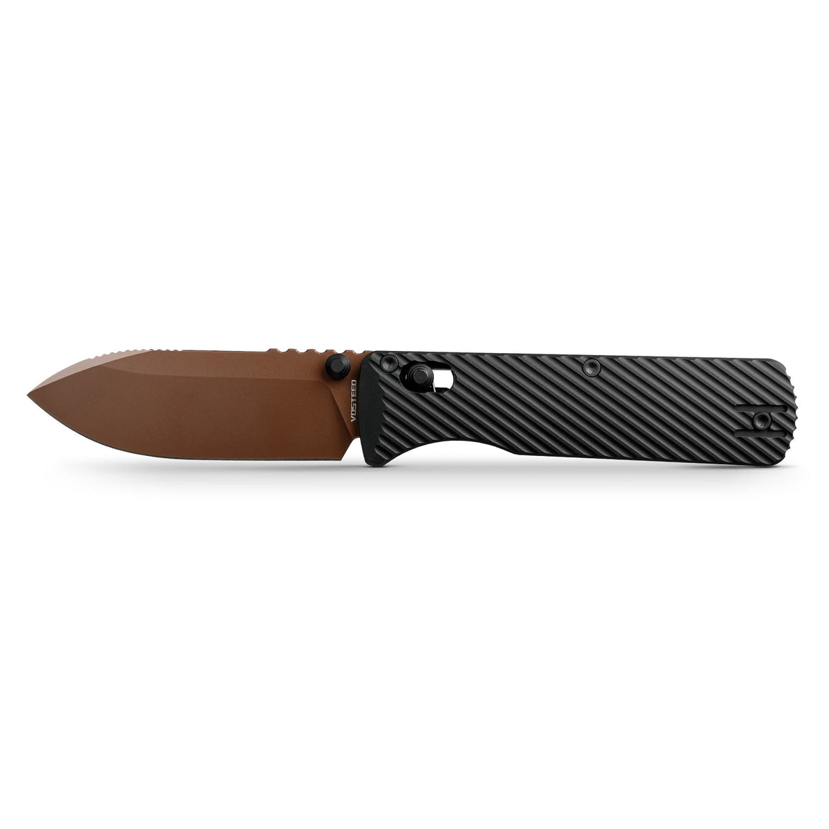 Vosteed Vombat Crossbar Lock Knife 2.92" M390 Copper Dune Blade Black Aluminum Handle A4107