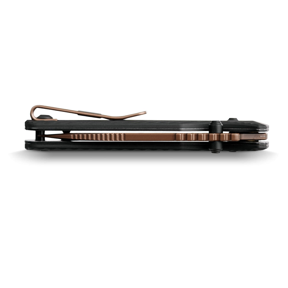 Vosteed Vombat Crossbar Lock Knife 2.92" M390 Copper Dune Blade Black Aluminum Handle A4107