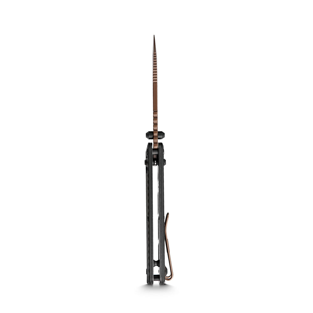 Vosteed Vombat Crossbar Lock Knife 2.92" M390 Copper Dune Blade Black Aluminum Handle A4107