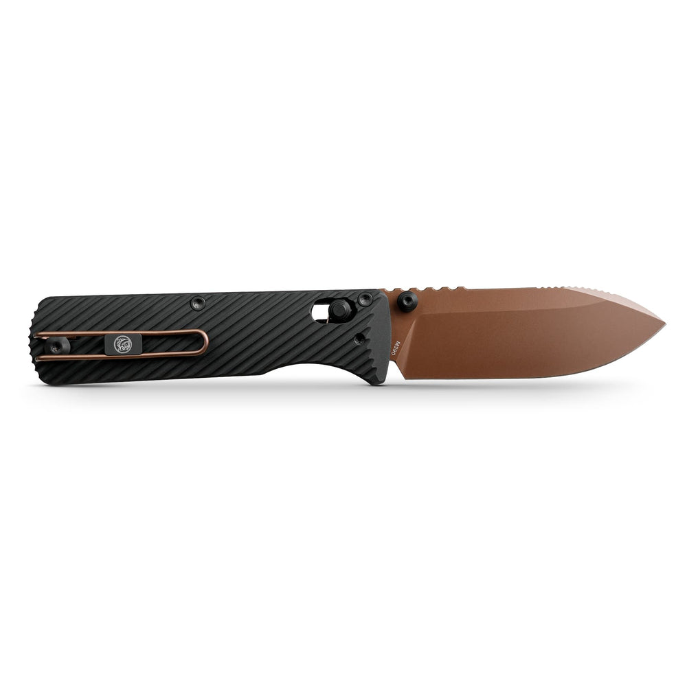 Vosteed Vombat Crossbar Lock Knife 2.92" M390 Copper Dune Blade Black Aluminum Handle A4107