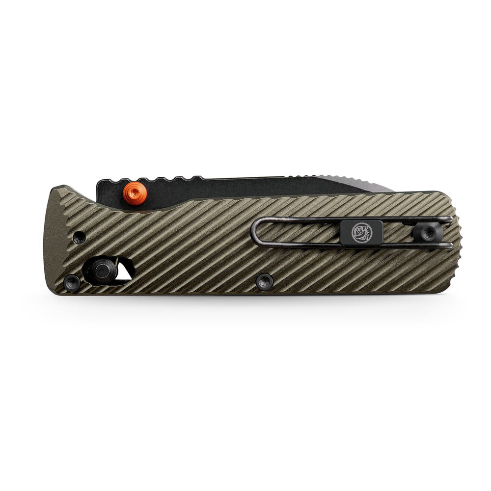 Vosteed Vombat Crossbar Lock Knife 2.92" M390 Black Stonewash Blade Olive Green Aluminum Handle A4105
