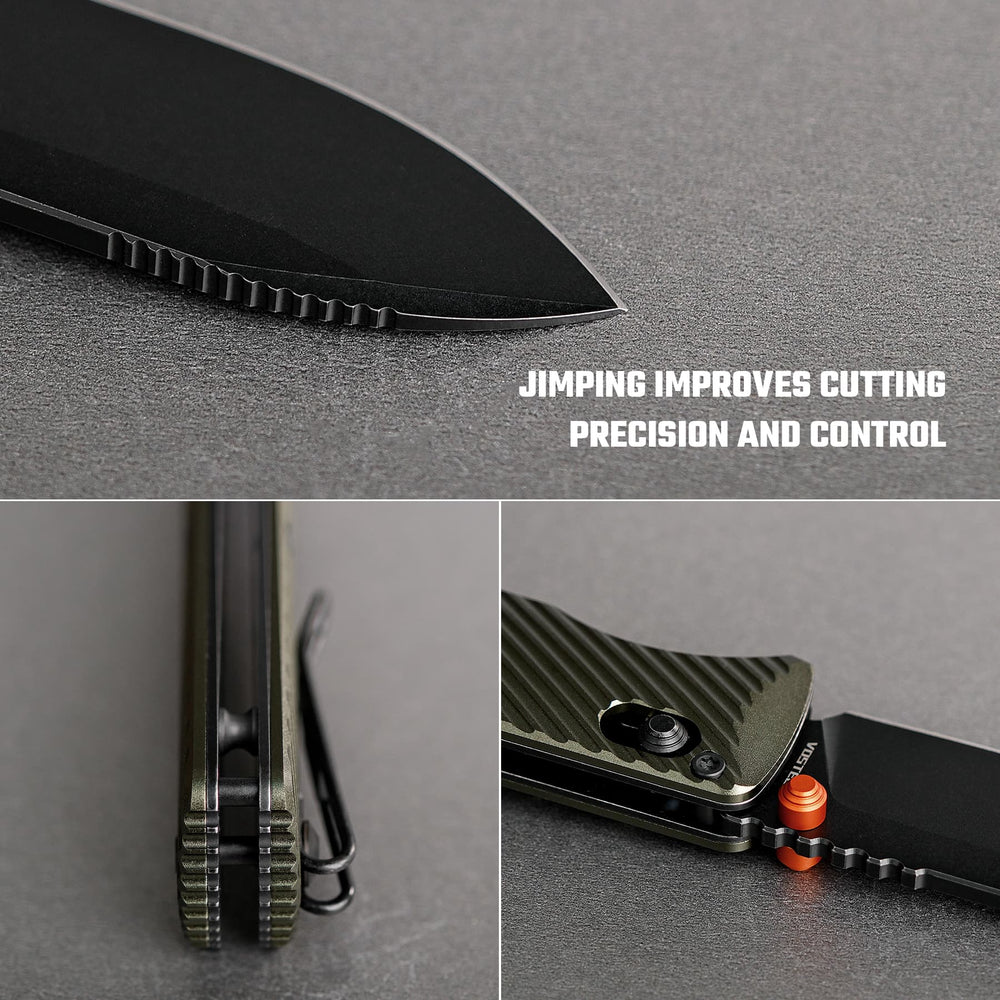 Vosteed Vombat Crossbar Lock Knife 2.92" M390 Black Stonewash Blade Olive Green Aluminum Handle A4105