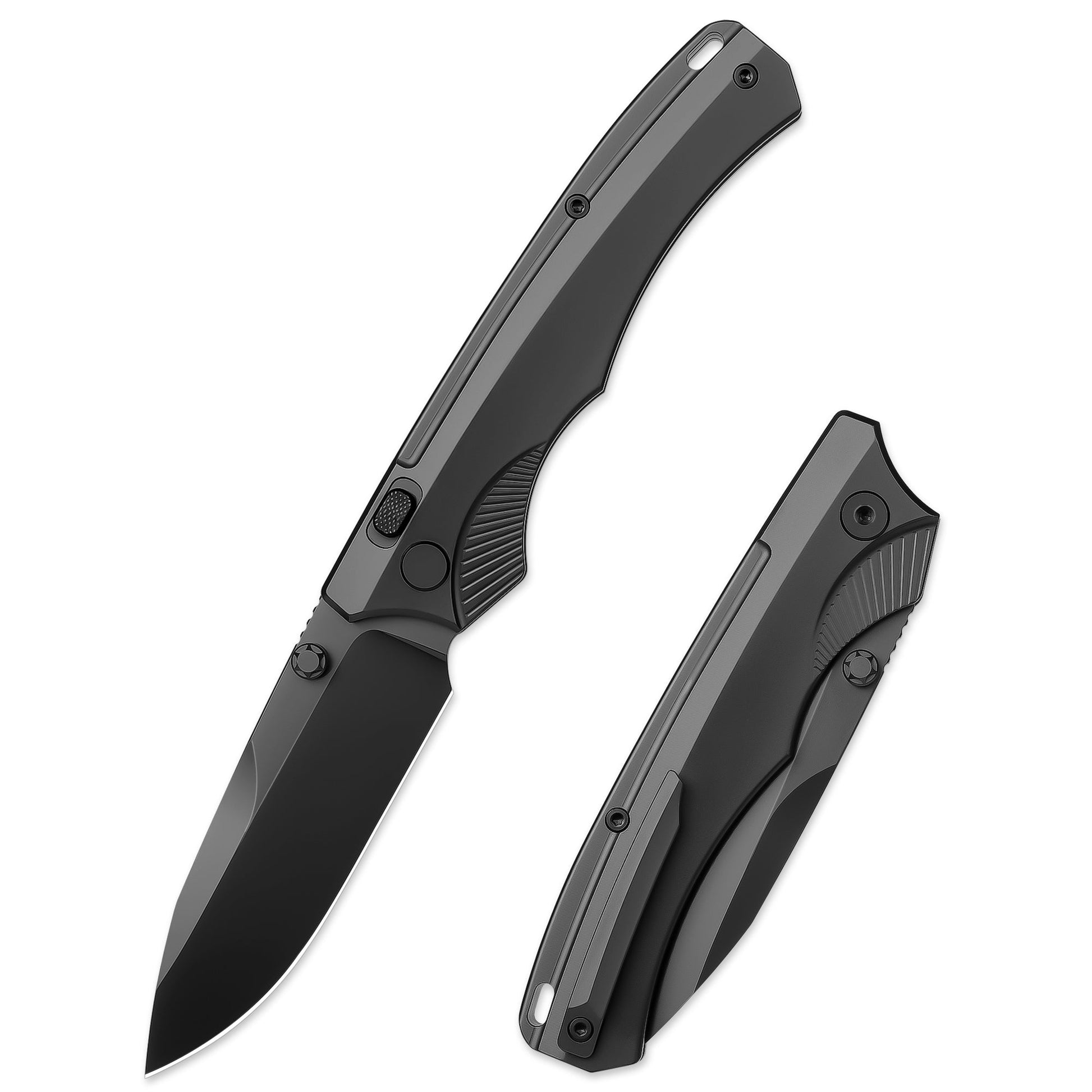 Remette WD107-DC front view – DLC-coated M390 drop point folding knife
