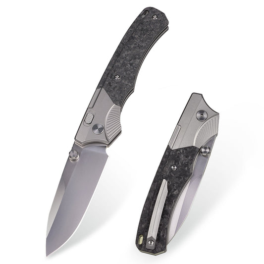Remette WD107 front view – 3.28″ hand-ground M390 drop point folding knife