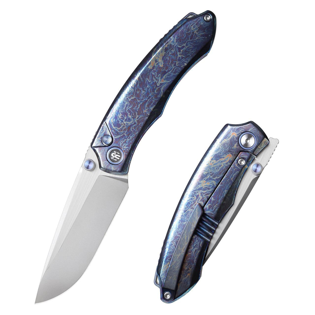 Remette Wild Species WD108-N3 – 3.27″ M390 drop point, blue flamed titanium folding knife