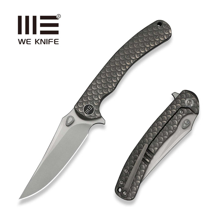 WE Knife Dracarys WE25061B-1 3.58" M390 frame lock knife with gray titanium handle