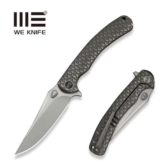 WE Knife Dracarys WE25061B-1 â€“ 3.58" Bohler M390 Clip Point Frame Lock Knife with Gray Titanium Handle