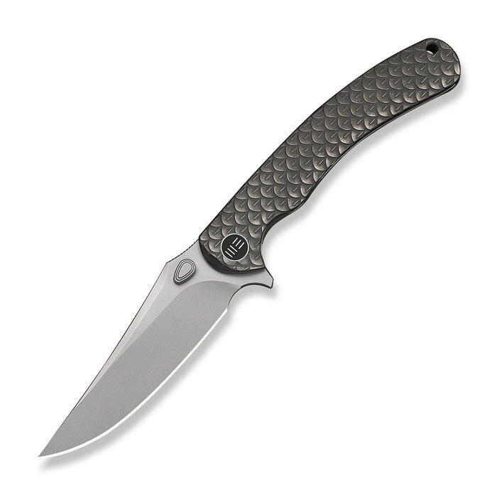 Open WE Knife Dracarys WE25061B-1 with stonewashed M390 blade and gray titanium handle