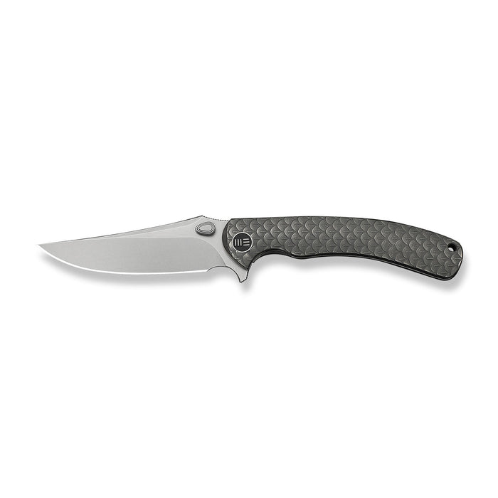 Side view of WE Knife Dracarys WE25061B-1 with open blade and textured gray handle