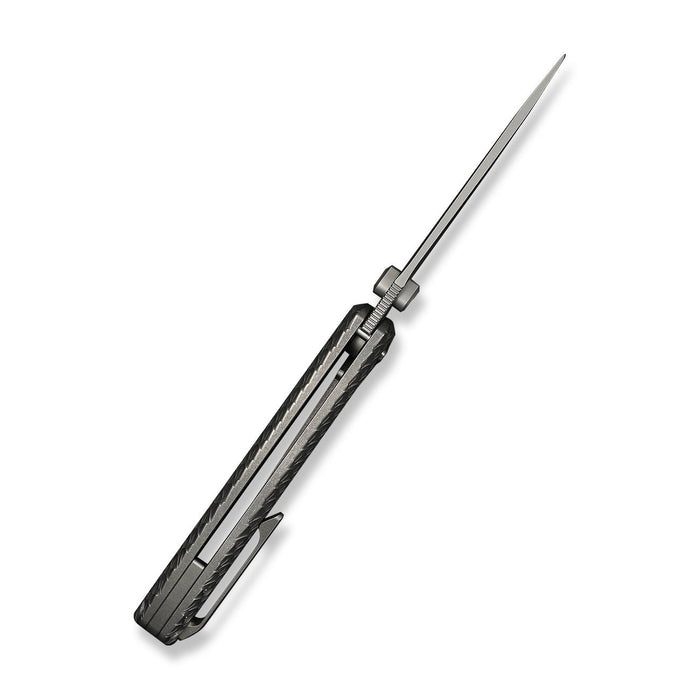 Side profile of WE Knife Dracarys WE25061B-1 with blade extended and textured handle