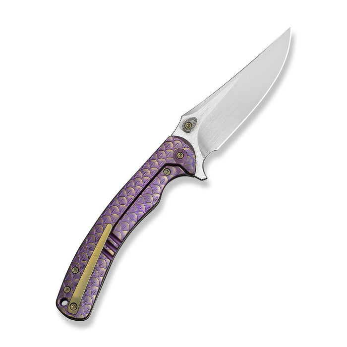 Open WE Knife Dracarys WE25061B-2 with 3.58-inch M390 blade and purple-golden handle