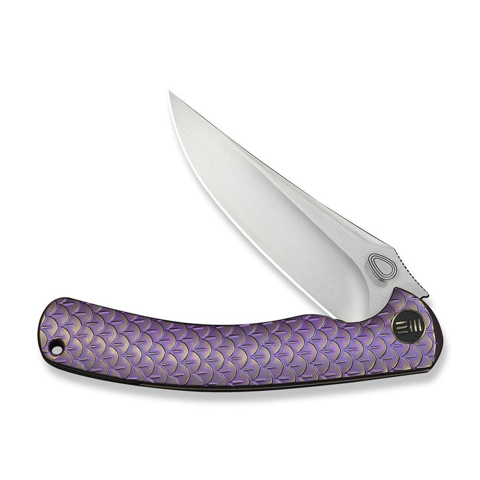 WE Knife Dracarys WE25061B-2 with partially open blade and purple handle
