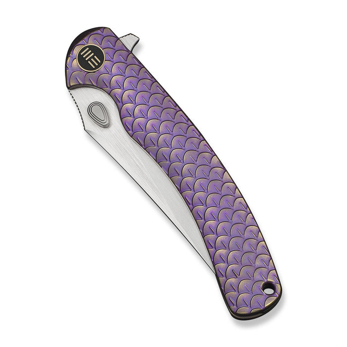 Purple and gold titanium handle WE Knife Dracarys WE25061B-2 folding knife