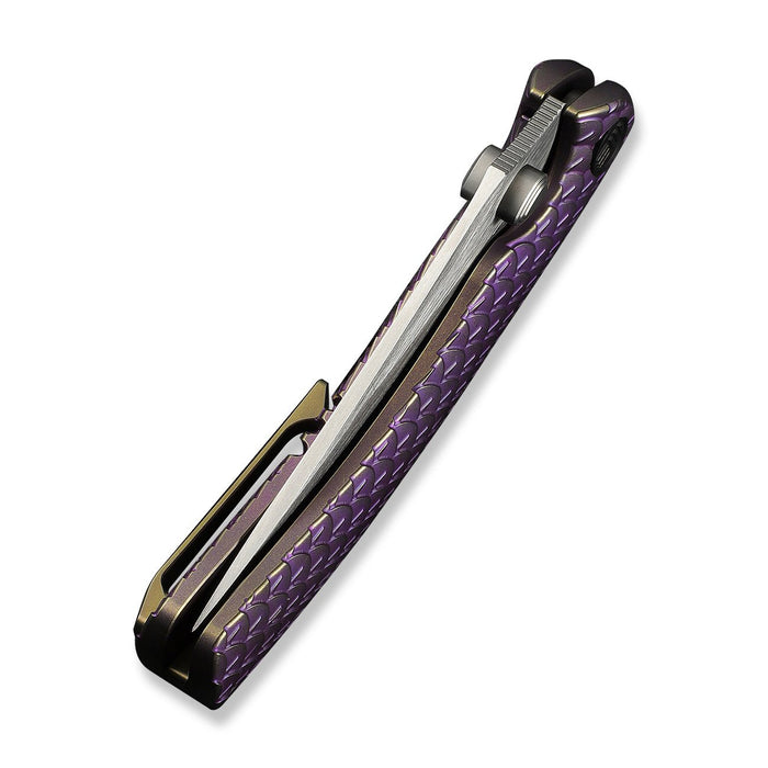 Purple and gold titanium handle WE Knife Dracarys WE25061B-2 with pocket clip