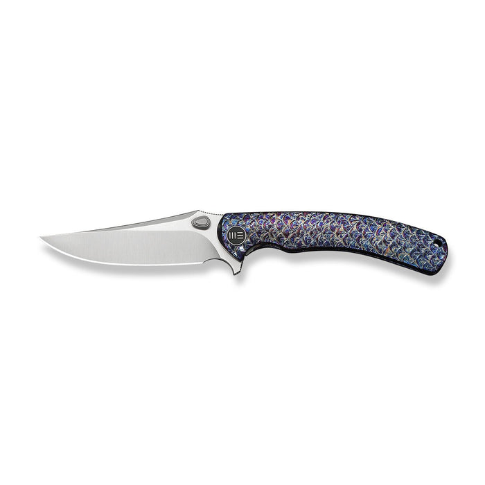 Side view of WE Knife Dracarys WE25061B-3 with satin blade and flamed titanium handle