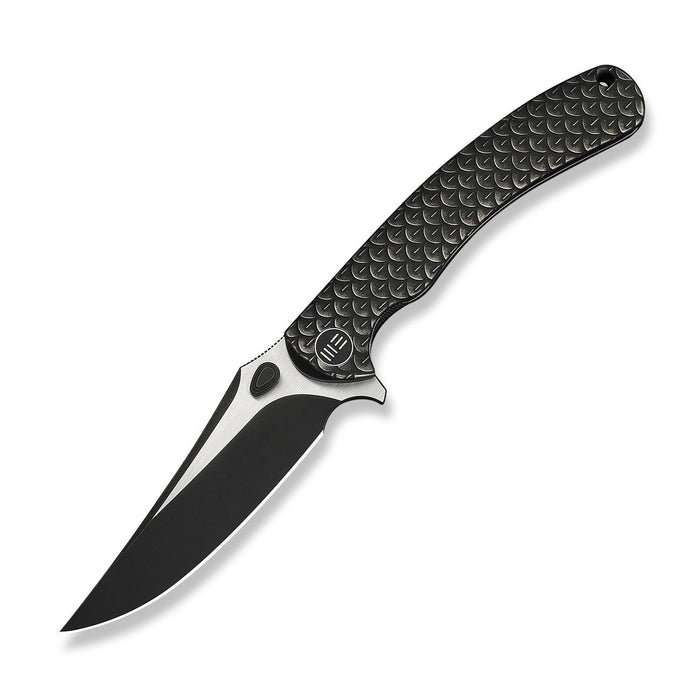 Open WE Knife Dracarys WE25061B-5 with black blade and textured handle