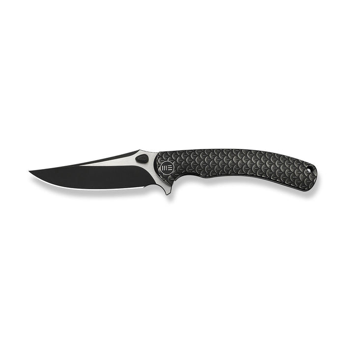 Side view of WE Knife Dracarys WE25061B-5 with black textured handle and blade