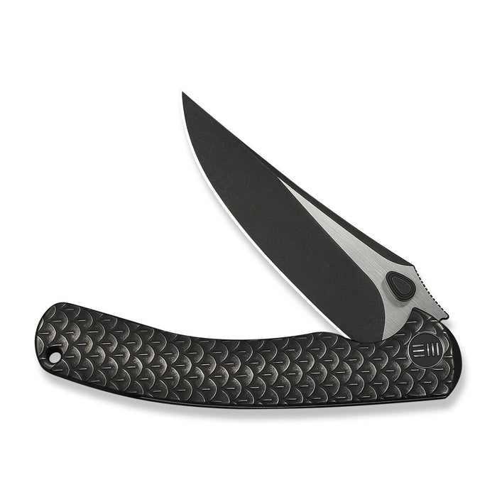 Closed WE Knife Dracarys WE25061B-5 with black textured handle and clip
