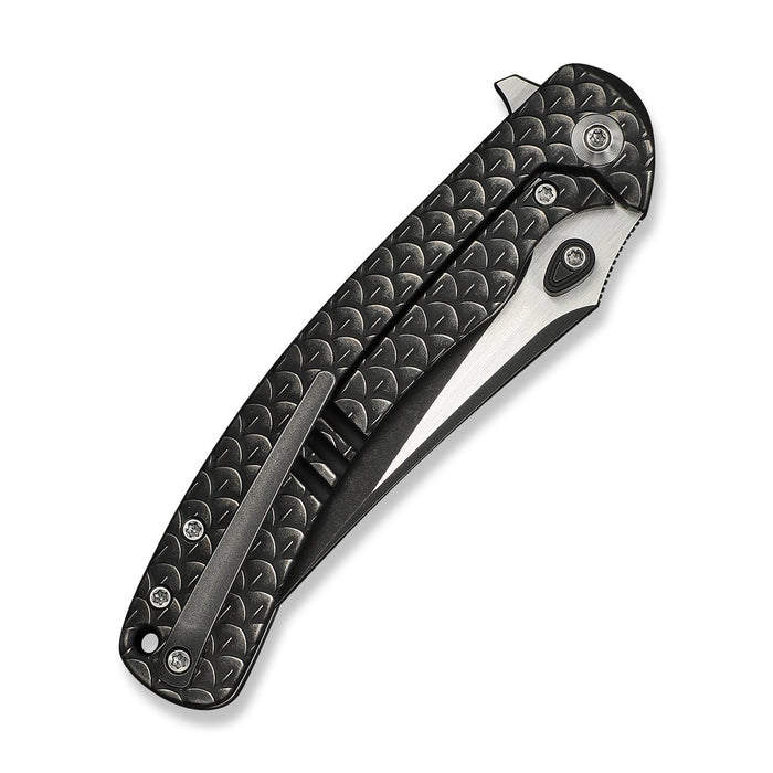 Closed view of WE Knife Dracarys WE25061B-5 with textured handle and pocket clip
