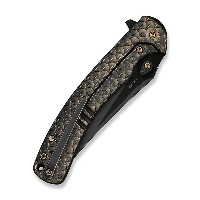 Folded WE Knife Dracarys WE25061B-4 with textured bronze and black titanium handle