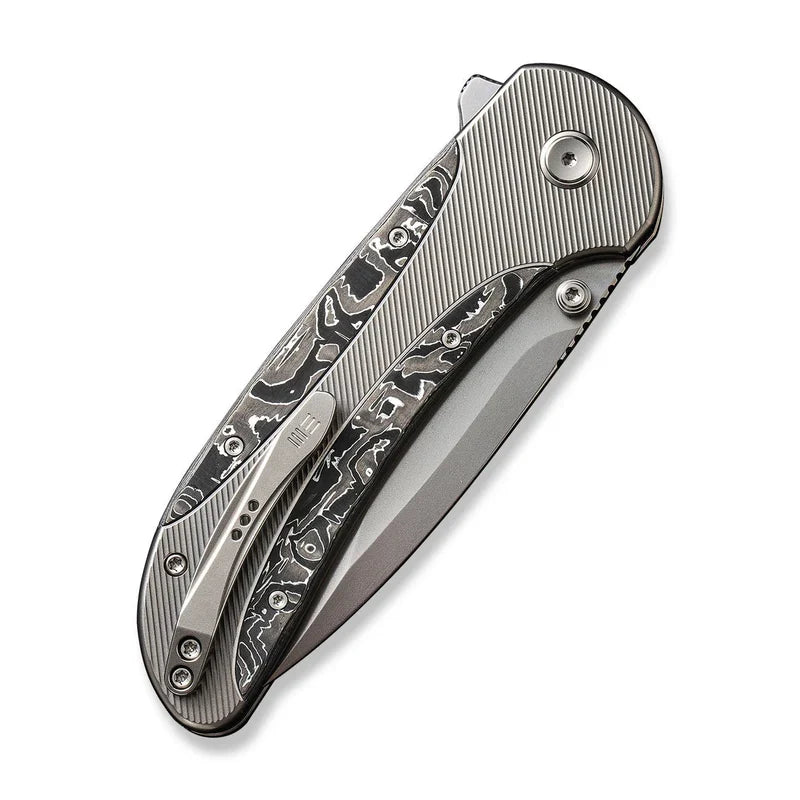 We Knife Co Ltd Zizzit 3.8" CPM 20CV Polished Bead Blasted Titanium With Aluminum Foil Carbon Fiber Inlay WE23031-2