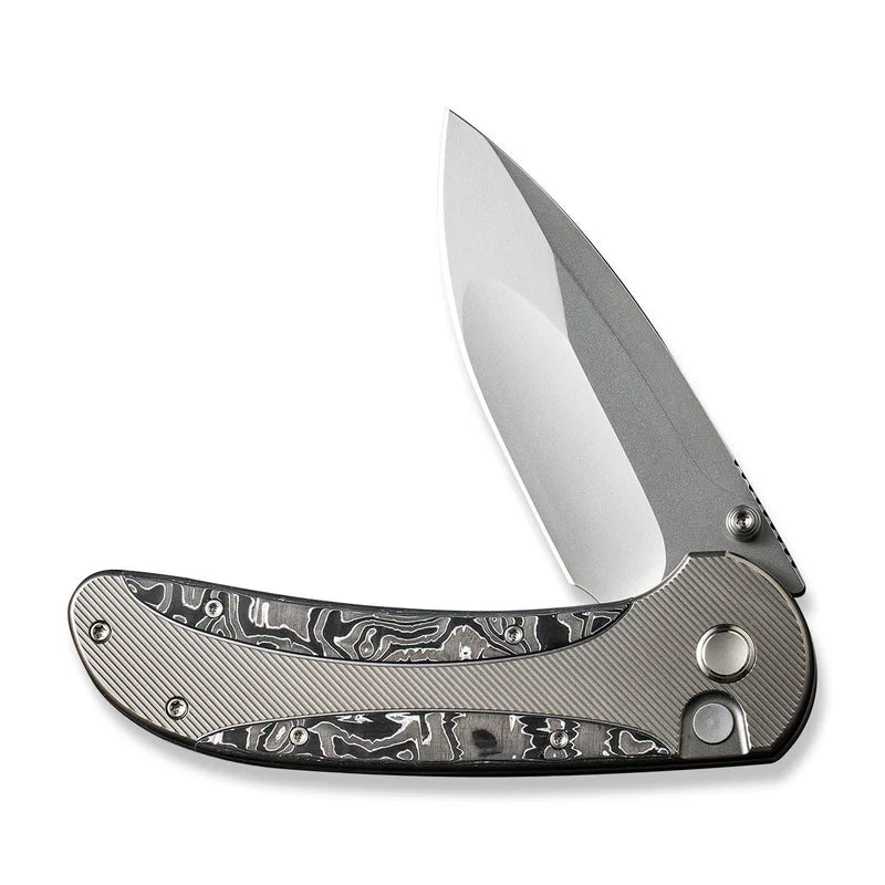 We Knife Co Ltd Zizzit 3.8" CPM 20CV Polished Bead Blasted Titanium With Aluminum Foil Carbon Fiber Inlay WE23031-2