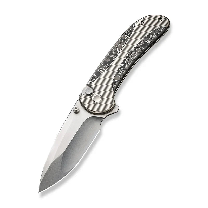 We Knife Co Ltd Zizzit 3.8" CPM 20CV Polished Bead Blasted Titanium With Aluminum Foil Carbon Fiber Inlay WE23031-2