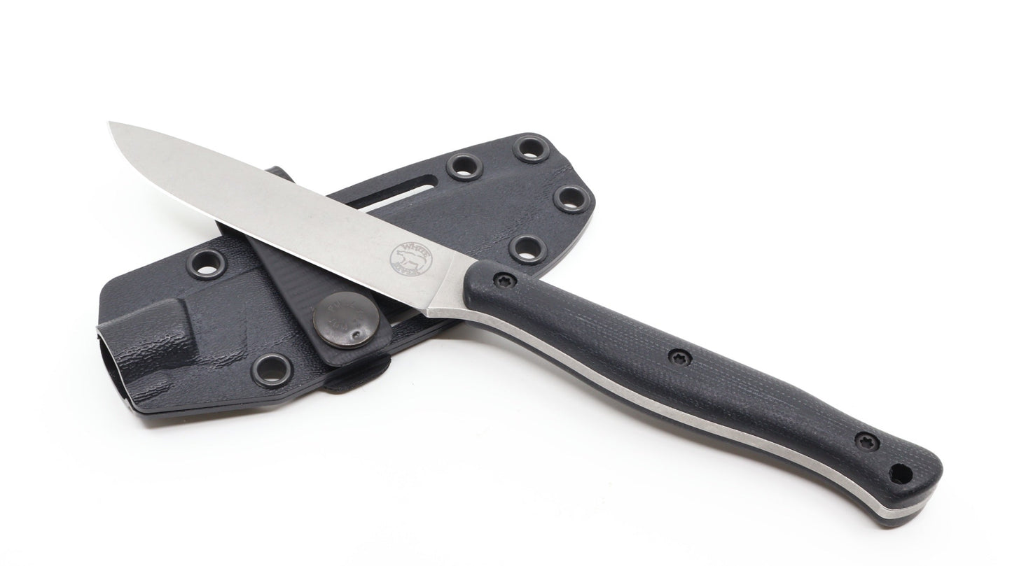 White River Exodus 4 Jackalope Exodus4-BLK front view – 3.88″ CPM S35VN drop point fixed blade knife