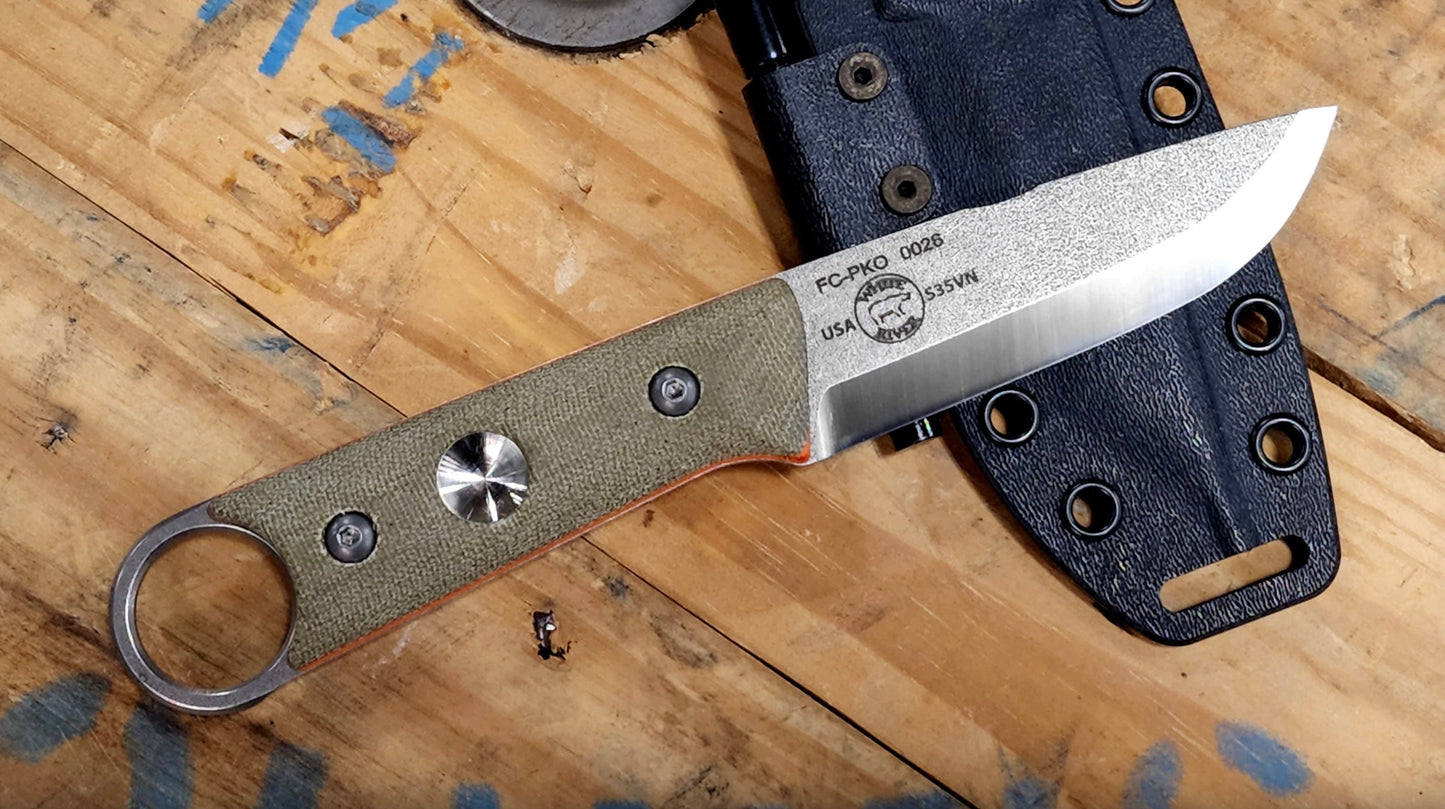 White River FC-PKO Firecraft Puukko scandi grind bushcraft blade detail