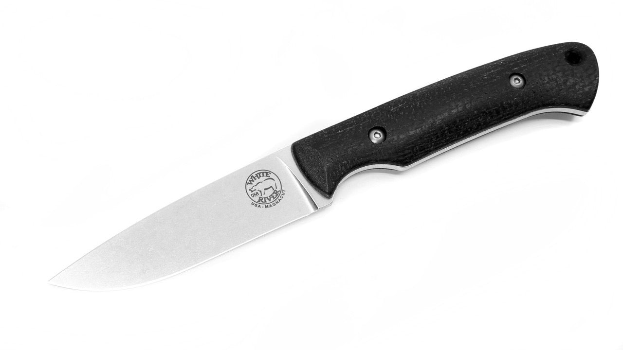 White River Hunter Fixed Blade Knife â€“ 3.5" Magnacut Steel, Black Burlap Micarta, USA Made