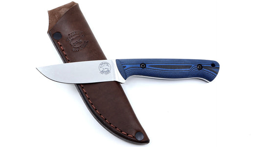 White River Jason Fry Utility Hunter â€“ 3" CPM S35VN Fixed Blade Knife, Blue/Black G10, Leather Sheath