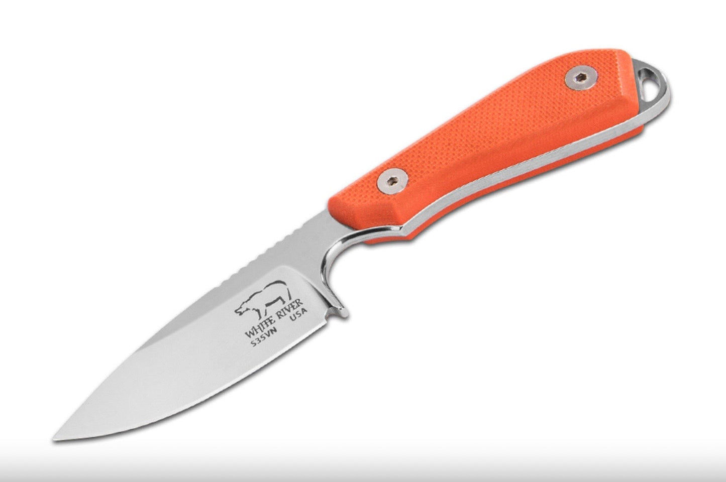 White River M1 Pro Fixed Blade Knife â€“ 3in S35VN, Orange Textured G10 Handles