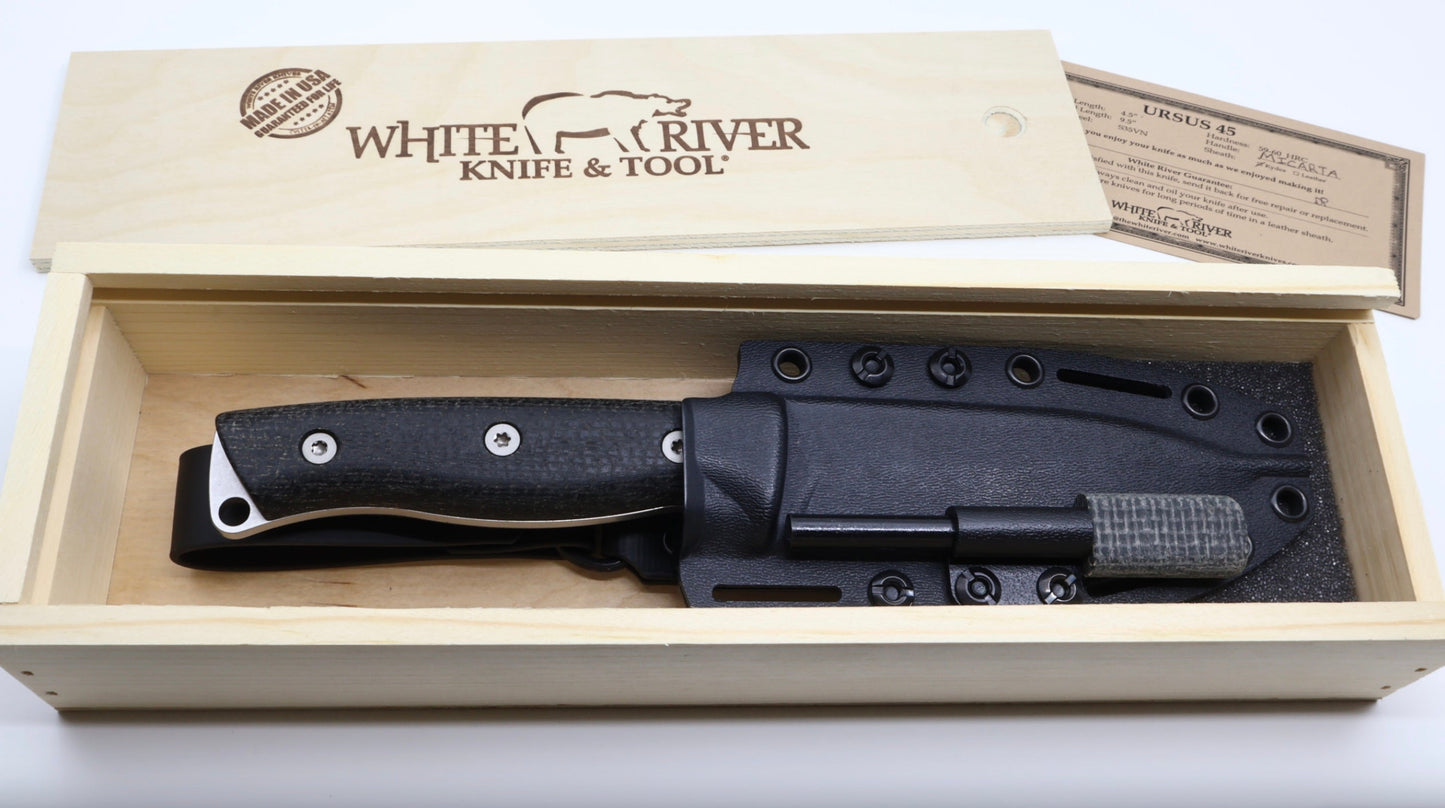 White River Ursus 45 Fixed Blade Knife – 4.5in Magnacut Steel, Black Burlap Micarta Handles