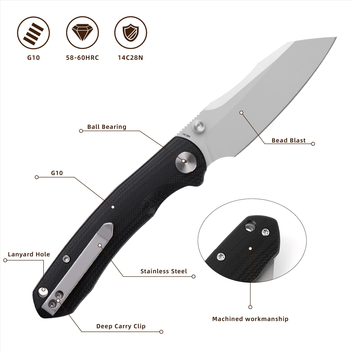 Wixco Axor WX15-B – 3.35" 14C28N Modified Sheepfoot Liner Lock Knife