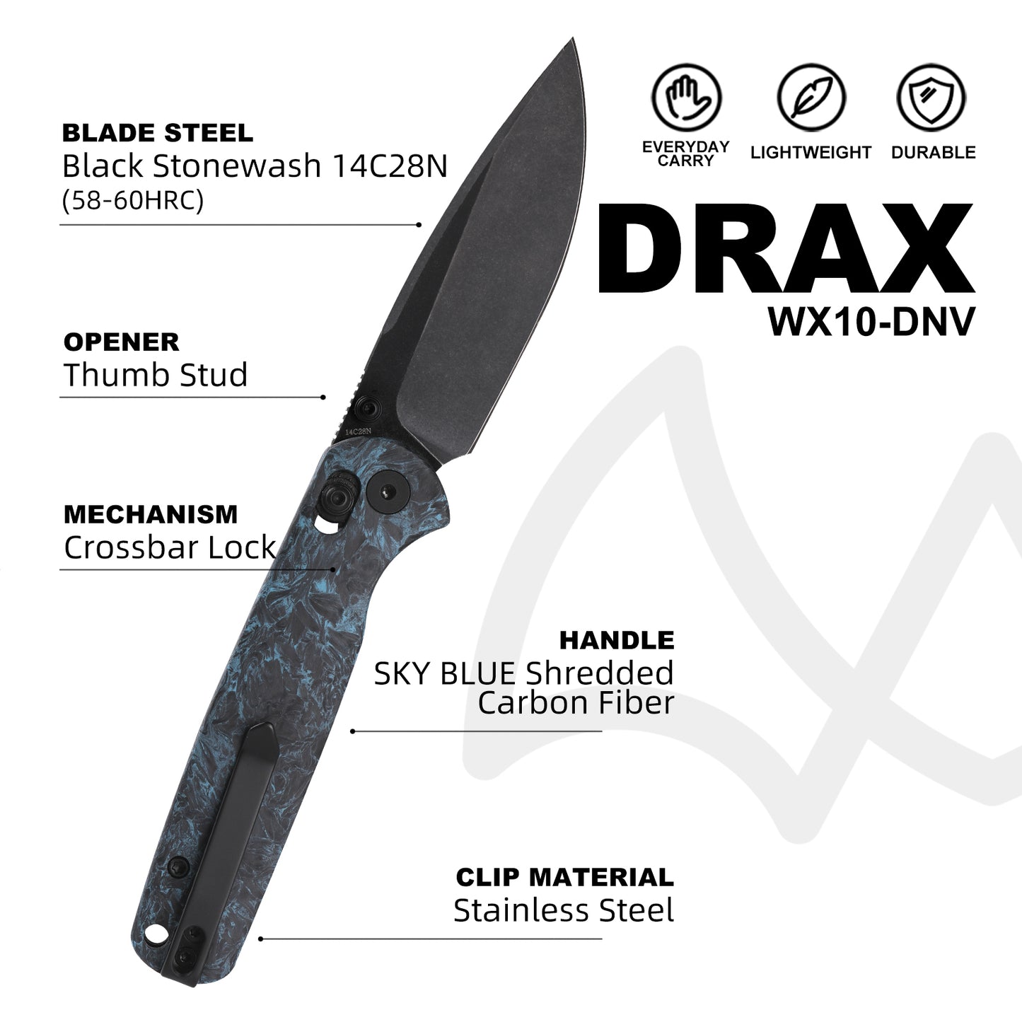 Wixco Drax II WX10-DNV – 3.23" 14C28N Drop Point Crossbar Lock Carbon Fiber Knife