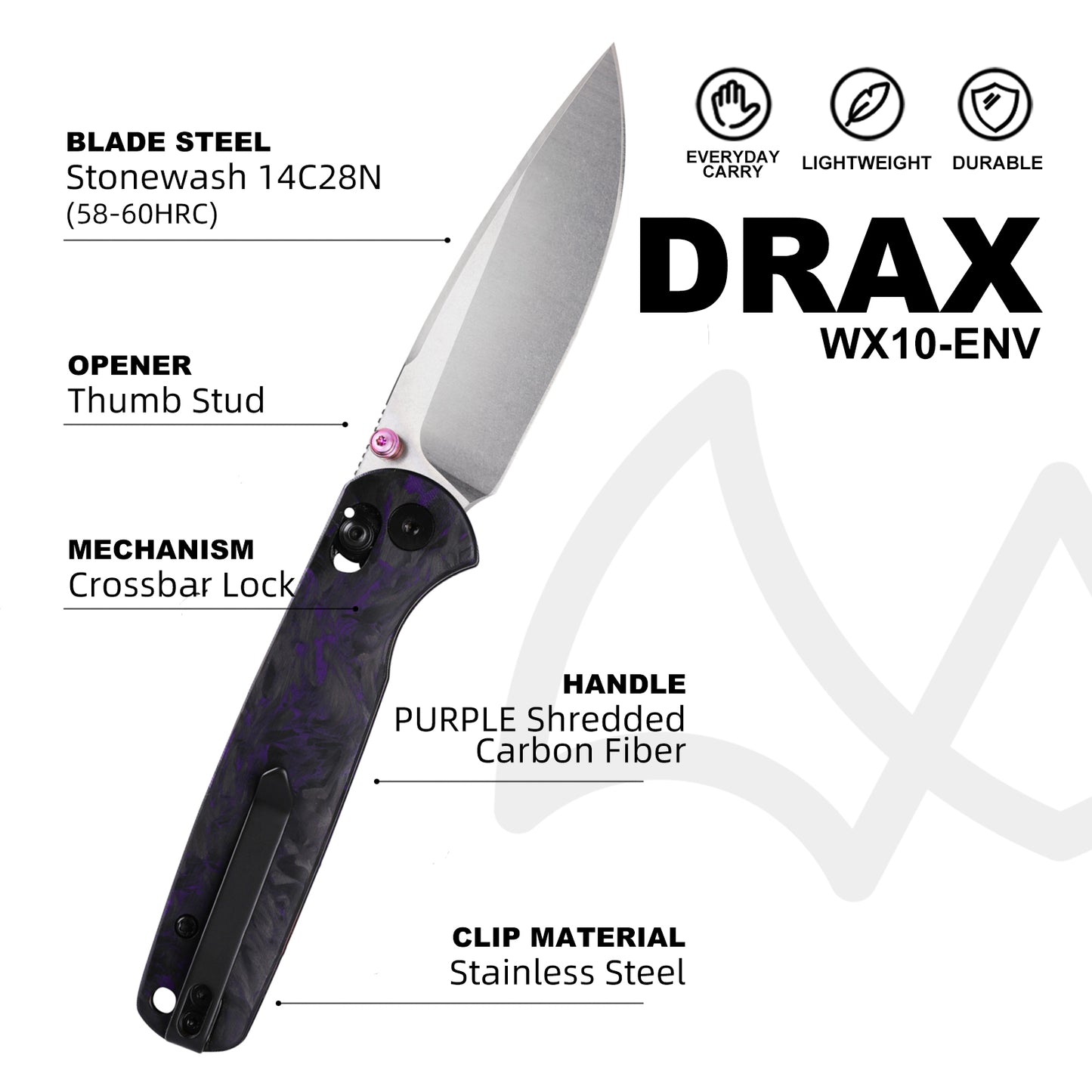 Wixco Drax II WX10-ENV – 3.23" 14C28N Drop Point Crossbar Lock Carbon Fiber Knife