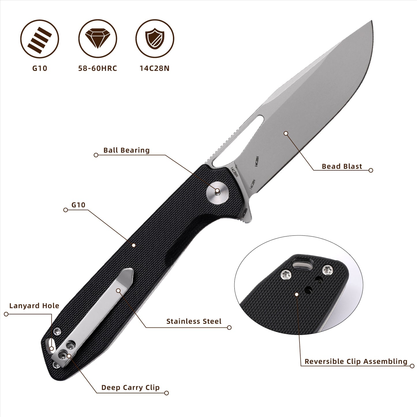Wixco Ragnar WX11-B – 3.5" 14C28N Bead Blast Black G10 Liner Lock Knife