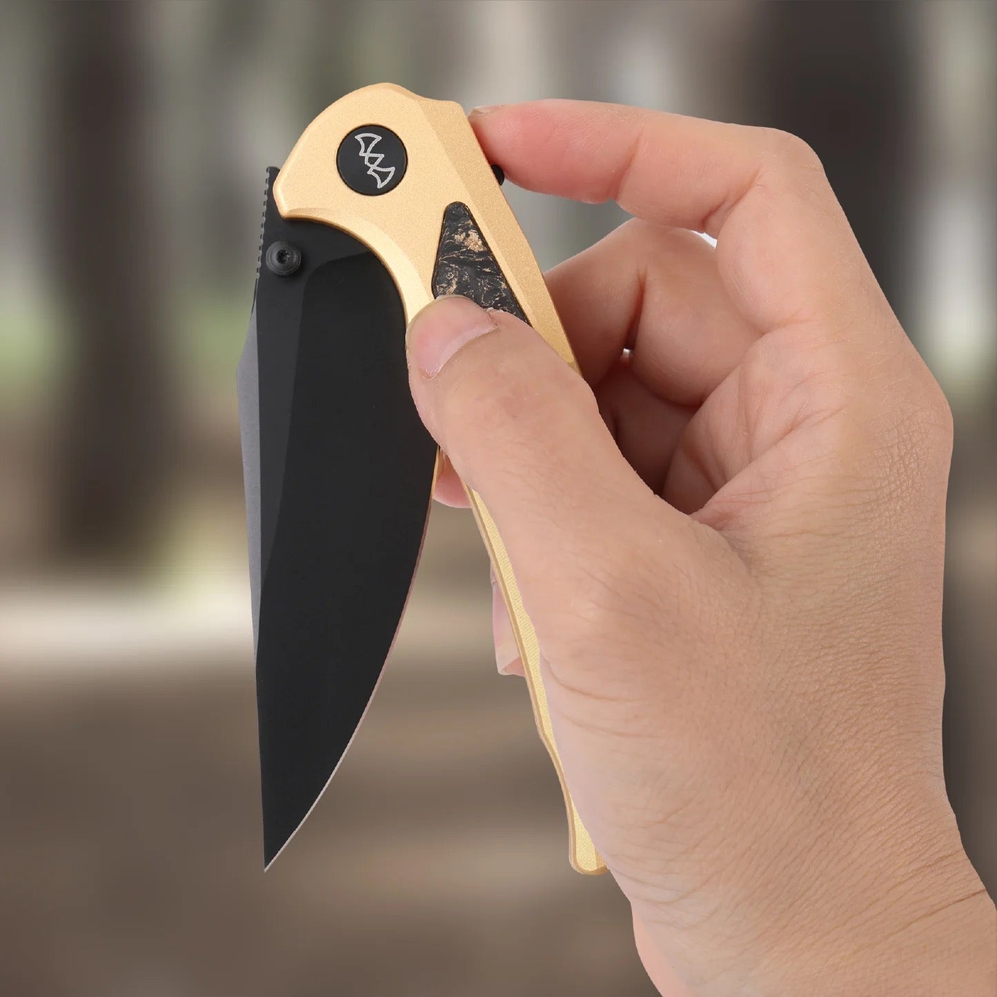 Wixco SCORT WX14-B – 3.6" 14C28N Liner Lock Gold Aluminum Knife