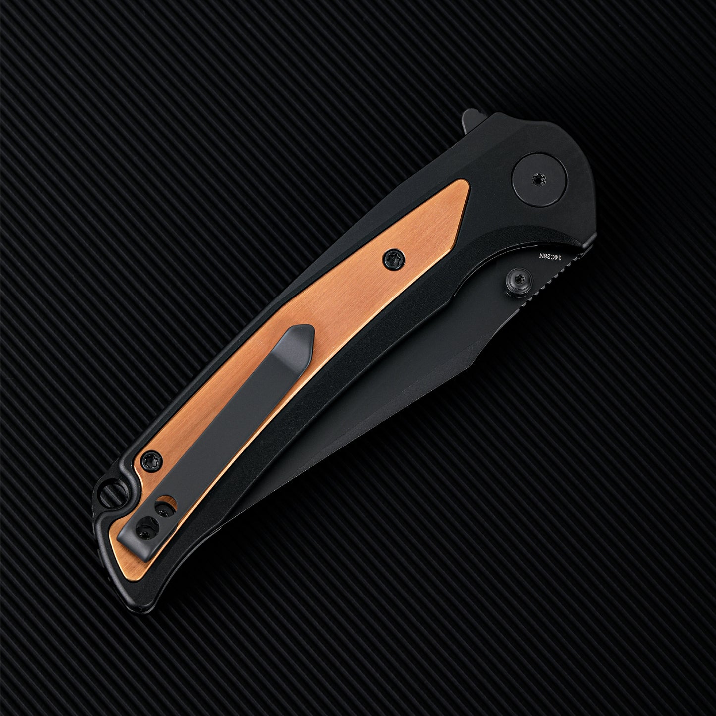 Wixco WX14-C – 3.6" 14C28N Black Aluminum Liner Lock Flipper Knife