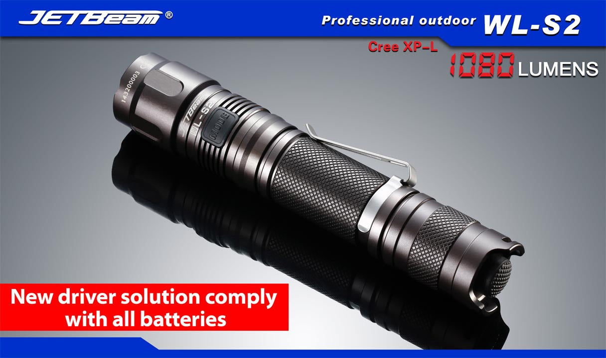 JetBeam WL-S2 1 x (R)CR123A, 18650 AA / 2 x (R)CR123A CREE XP-L 1080 Lumens LED Flashlight