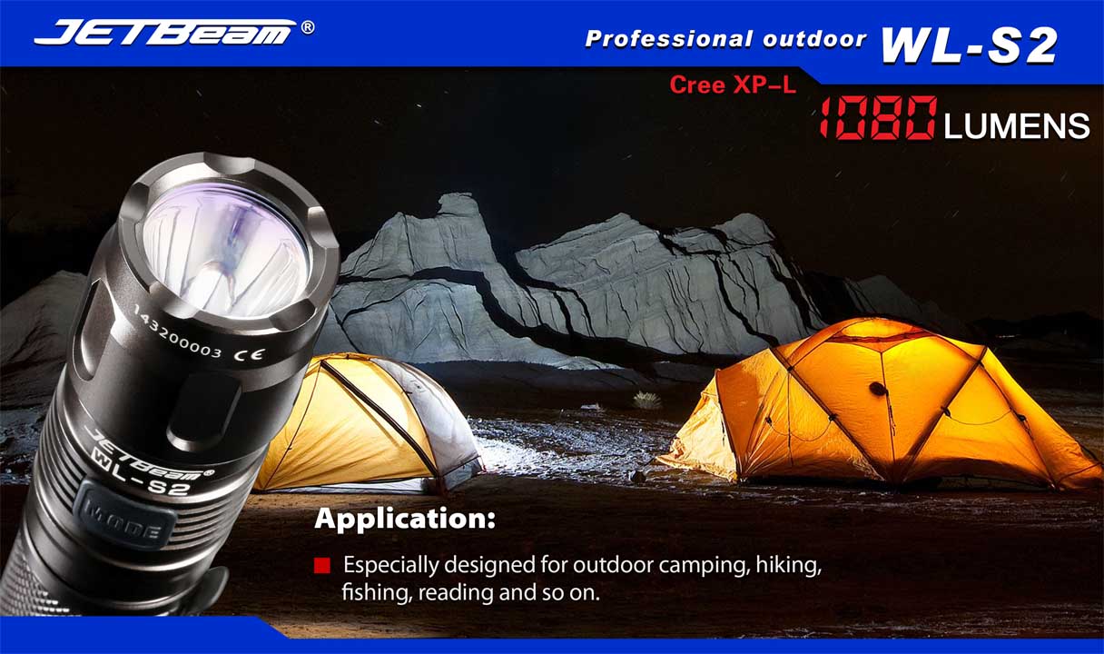 JetBeam WL-S2 1 x (R)CR123A, 18650 AA / 2 x (R)CR123A CREE XP-L 1080 Lumens LED Flashlight