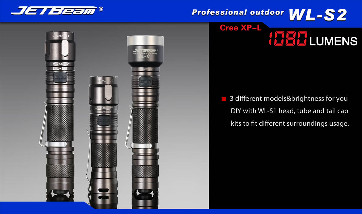 JetBeam WL-S2 1 x (R)CR123A, 18650 AA / 2 x (R)CR123A CREE XP-L 1080 Lumens LED Flashlight