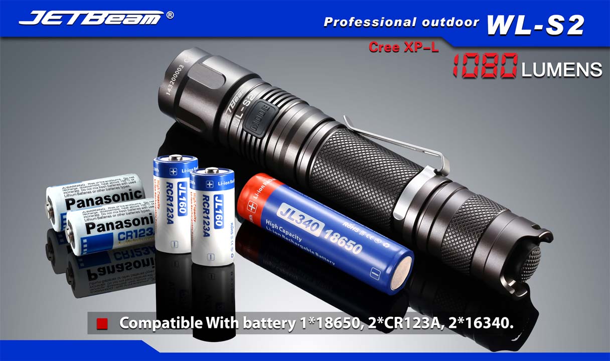 JetBeam WL-S2 1 x (R)CR123A, 18650 AA / 2 x (R)CR123A CREE XP-L 1080 Lumens LED Flashlight
