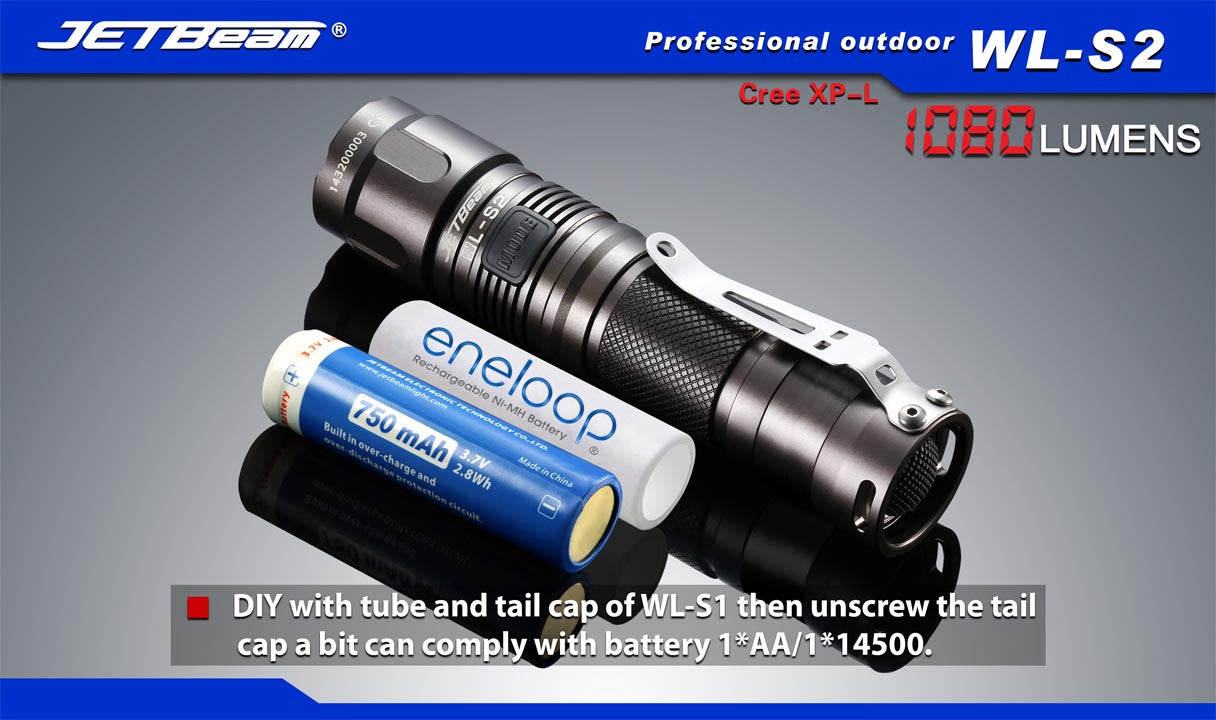 JetBeam WL-S2 1 x (R)CR123A, 18650 AA / 2 x (R)CR123A CREE XP-L 1080 Lumens LED Flashlight