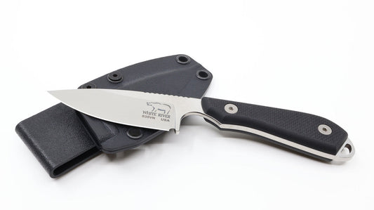 White River M1 Pro WRM1-TBL front view – 3″ stonewashed CPM S35VN drop point fixed blade knife